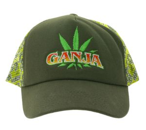 Ganja Green Canvas Trucker Cap, Baseball Cap, Cotton Cap with Mesh Insert, 7420GUY Green/Yellow