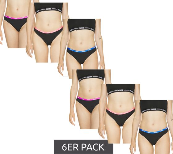 6er Pack PUMA String-Tanga Damen Slips Unterwäsche-Set Baumwoll-Slips 701224757 001 Schwarz