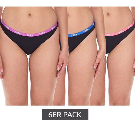 6er Pack PUMA String-Tanga Damen Slips Unterwäsche-Set Baumwoll-Slips 701224757 001 Schwarz