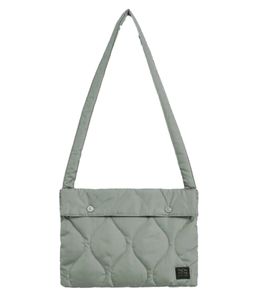 TAION Down Shoulder Bag with a Voluminous Feel in a Military Design in Pale Green
