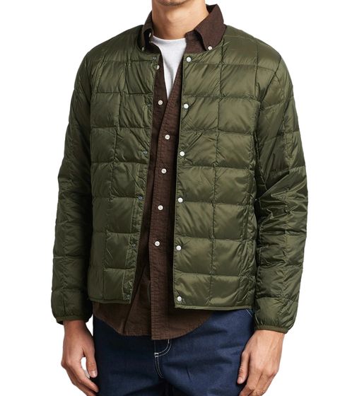 TAION Men's Down Jacket with Button Closure, Quilted Jacket, Stylish Outdoor Jacket, Green