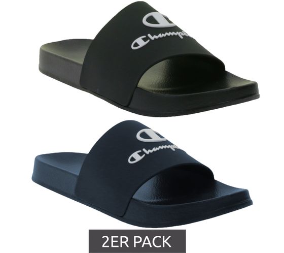 2-Pack Value Pack: Champion Kos Women's and Men's Beach Shoes, Flip-Flops, Summer Shoes, Slip-On Shoes, S22175, Black or Blue