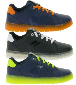 GEOX RESPIRA Kommodor Children's Everyday Sneakers with Breathable Sole. Leisure Shoes for Boys and Girls J745PB 0BCBU Blue/Orange, Blue/Yellow, or Black/Gray.