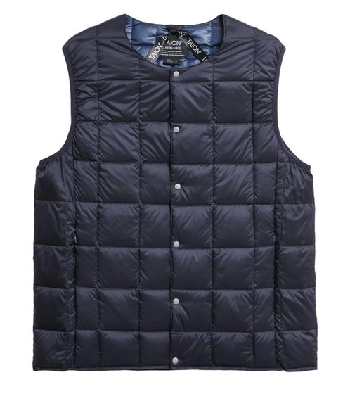 TAION Men's 650 FLP Down Vest with Button Closure, Sleeveless Quilted Vest, Stylish Outdoor Jacket, Navy