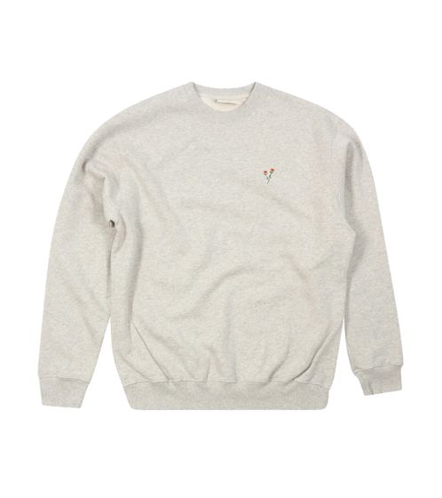foret Men's Sustainable Knit Sweater, Cotton Sweater with Floral Embroidery, Long-Sleeved Shirt F2052 Gray