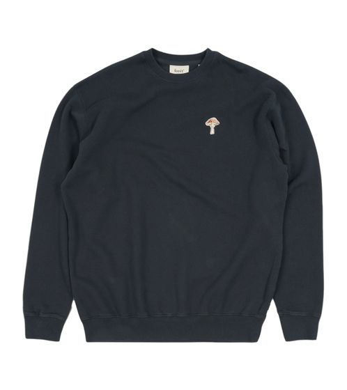 foret Men's Sustainable Knit Sweater, Cotton Sweater with Mushroom Embroidery, Long-Sleeved Shirt F4905 Navy