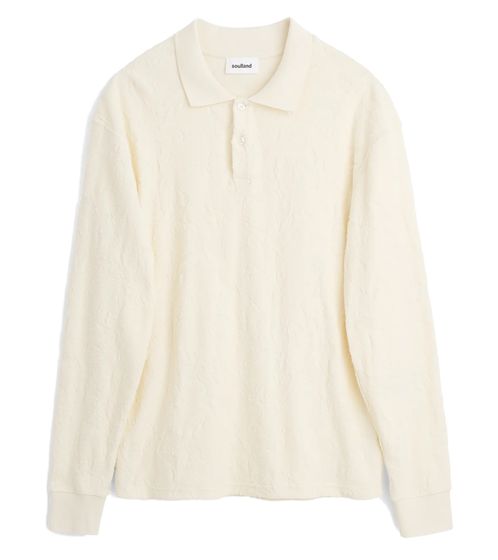 soulland Herren Polo-Shirt nachhaltiges Langarm-Shirt mit Jacquardmuster Baumwoll-Shirt 42034-1308 Creme-Weiß