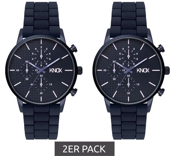 2er Sparpack KNOX Herren Armband-Uhr analoge Quarz-Uhr mit Silikon-Armband 41mm KNOX01 Navy