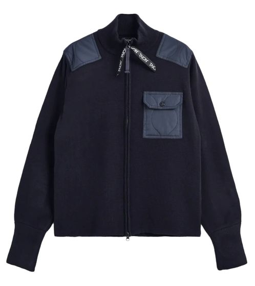TAION Herren Strick-Jacke mit Brusttasche Troyer-Jacke Herbst-Jacke KN102WZML-1 Dunkelblau