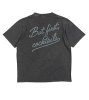 Nikben Men's T-Shirt, Stylish Cotton Shirt with "But First Cocktails" Back Print, 6319 Washed Black
