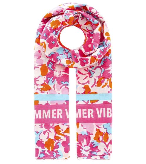 ZWILLINGSHERZ Positive Vibes Schal mit Blumen Halstuch mit Seide Frühlings-Stola 3009-0603-14 Pink/Orange/Türkis