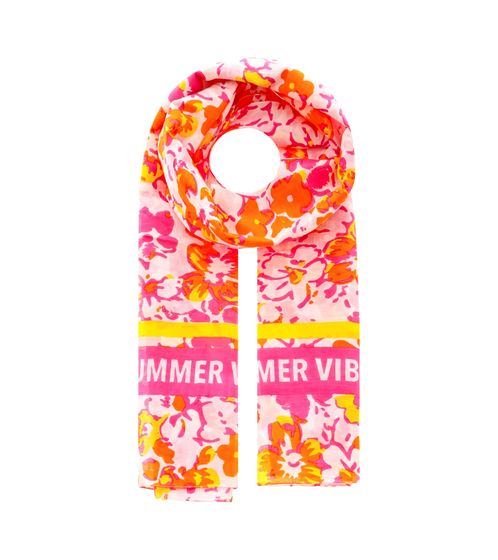 ZWILLINGSHERZ Positive Vibes Schal mit Blumen Halstuch mit Seide Frühlings-Stola 3008S-1907-77 Pink/Gelb/Orange