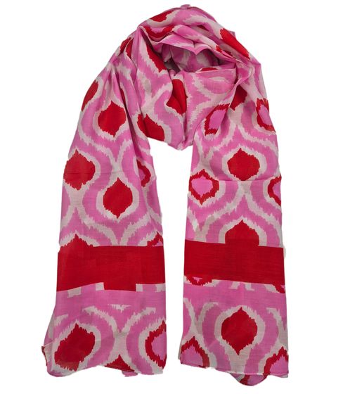 ZWILLINGSHERZ Schal mit Ornamenten Halstuch mit Seide Frühlings-Stola 3008S-1907-15 Pink/Rot/Weiß