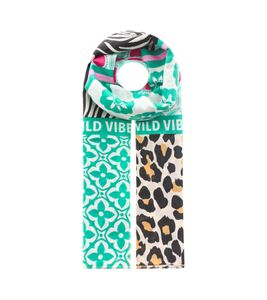 Bufanda ZWILLINGSHERZ Wild Vibes con flores y estampado de leopardo, estola de seda primaveral 3008S-0209-64 Verde/Negro/Marrón/Rosa
