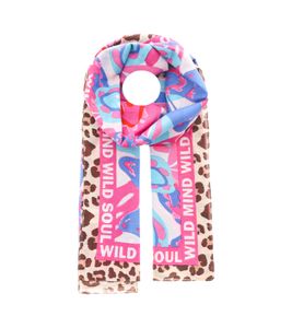 ZWILLINGSHERZ Wild Flower Scarf with Flowers and Leopard Print, Silk Spring Stole 3008S-2608-84 Blue/Pink/Brown