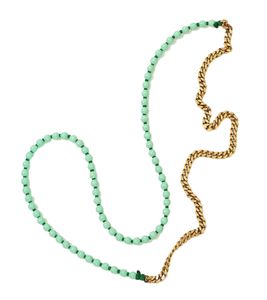 ina.seifart Unisex Halskette Perlen-Kette Holz-Kette stylische Panzerkette Schmuck Gold/Grün