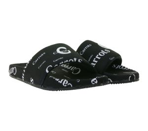 Carrots Slides Sommer-Schuhe Herren Slip-On Latschen mit Logo-Print Pantoletten ACFW03ABW Schwarz/Weiß