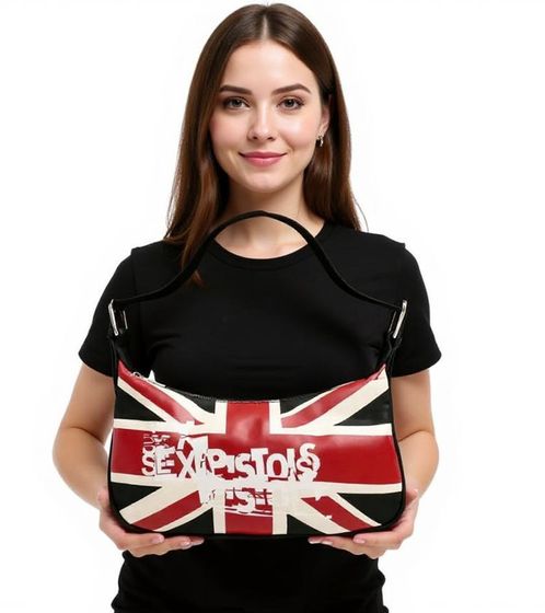Bolso de hombro para mujer de la banda de punk rock Sex Pistols con el logo de la bandera británica, artículo para fans, LB103141SEX, negro/rojo/blanco