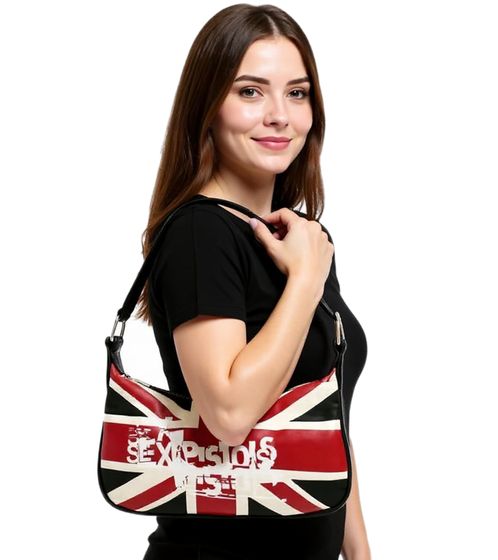 Borsa a tracolla da donna con logo della bandiera britannica Sex Pistols Punk Rock Band, Fan Merchandise LB103141SEX Nero/Rosso/Bianco