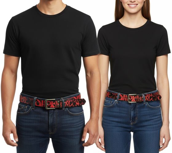 Cintura Slipknot in metallo per donna o uomo, taglia unica, cintura casual regolabile da 95 cm, BT105771SLP, nero/rosso