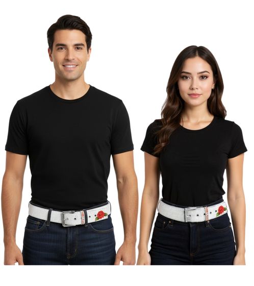 Cintura Guns N' Roses in stile vintage, taglia unica, 100 cm, con logo, cintura casual, BT104882GNR, bianco