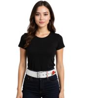 Ceinture Guns N' Roses style vintage, taille unique, 100 cm, avec logo, ceinture décontractée, BT104882GNR, blanche