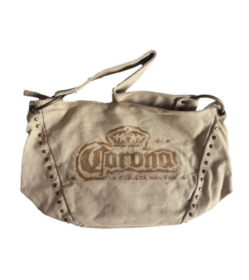 Corona Bier Canvas Schulter-Tasche kleiner Shopper Fan-Artikel Canvas Tasche 34x21 cm Beige/Braun