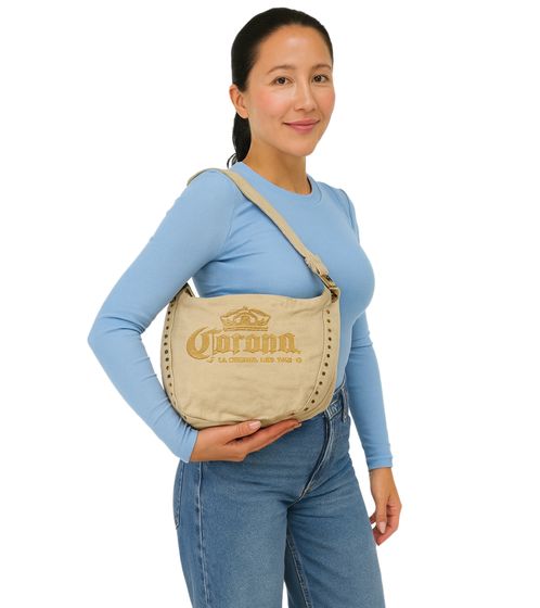 Corona Beer Canvas Shoulder Bag, Small Shopper, Fan Merchandise, Canvas Bag, 34x21 cm, Beige/Brown