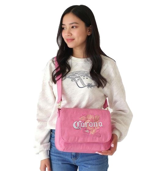 Borsa a tracolla da donna Corona Beer, piccola shopper, Fan Merchandise con logo ricamato, borsa in tela, rosa