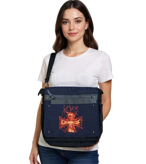 Borsa a tracolla Slayer Metal Band, borsa a tracolla, borsa per laptop, merchandise per fan, 37 x 32 x 4 cm, nero/rosso