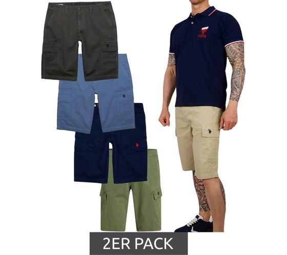 2er Pack U.S. POLO ASSN. Herren Freizeit-Cargo Shorts leichte Freizeit-Shorts mit U.S. Polo Stickerei kurze Hose 143 68147 52661 in Khaki, Blau, Beige oder Grau