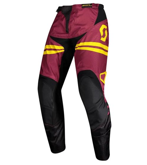 SCOTT Pant 350 Men's Motocross Pants Motorsport Clothing with Leather Knee Pads 273392 6425 Wine Red/Yellow
