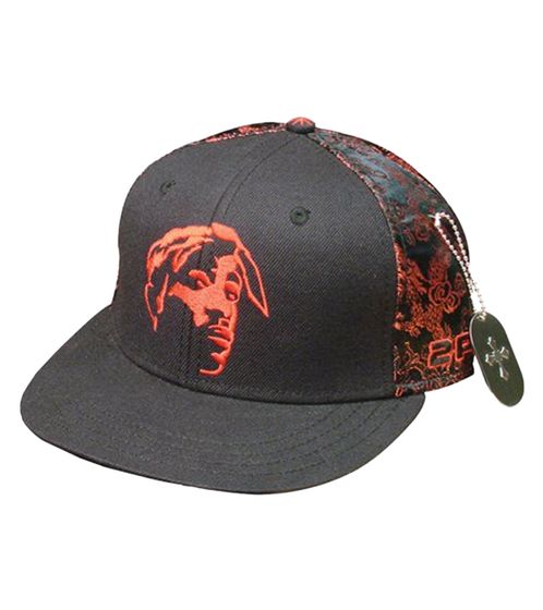 Tupac Damen und Herren Hip Hop Cap mit Tupac-Stickerei Flat-Rim TC108517TUP4 Schwarz/Rot