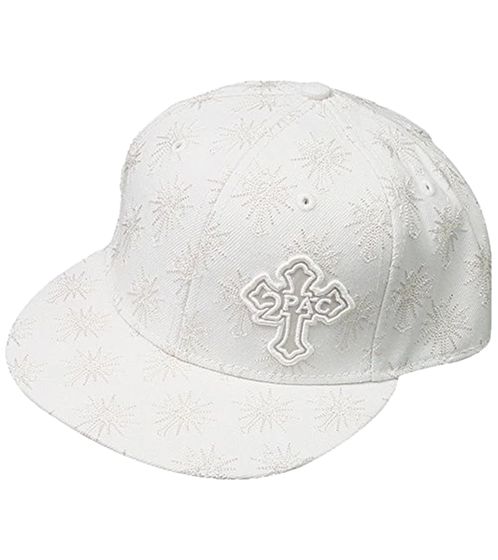 Tupac Damen und Herren Hip Hop Cap mit Kreuz-Stickerei Flat-Rim TC108767TUP4 Weiß