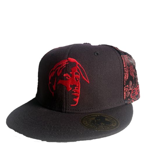Tupac Damen und Herren Hip Hop Cap mit Tupac-Stickerei Flat-Rim TC108517TUP3 Schwarz/Rot