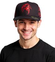 Tupac Women's and Men's Hip Hop Cap with Tupac Embroidery, Flat-Rim, TC108517TUP3, Black/Red