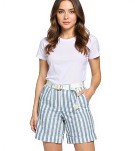 Shorts da donna DELMAO con cintura, effetto a righe e tasche laterali 82611938 Blu/Bianco