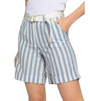 DELMAO Damen Shorts mit Gürtel im Streifen-Look kurze Hose mit seitlichen Eingriffstaschen 82611938 Blau/Weiß