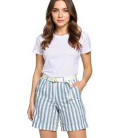 DELMAO Damen Shorts mit Gürtel im Streifen-Look kurze Hose mit seitlichen Eingriffstaschen 82611938 Blau/Weiß