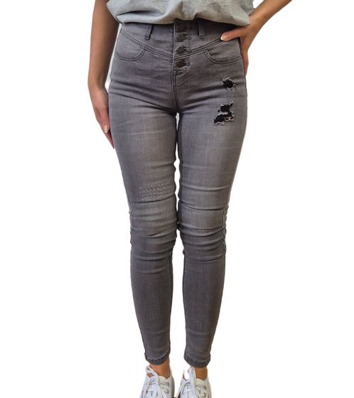 ARIZONA Damen Slim-Fit Jeans Baumwoll-Hose High-Waist mit Destroyed Effekten 5881 4258 Grau