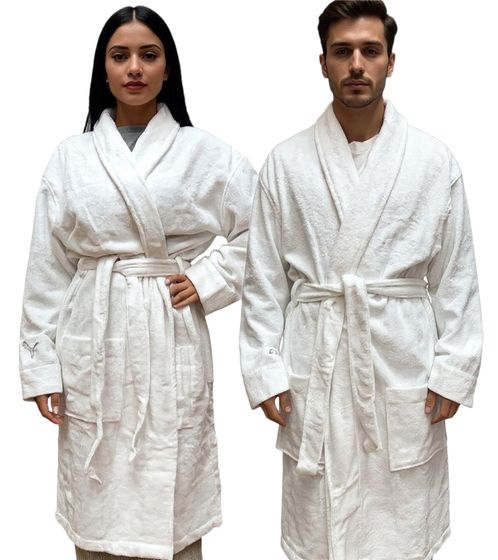 PUMA Unisex Bademantel mit zwei offenen Seitentaschen Morgen-Mantel 660008 04 Weiß