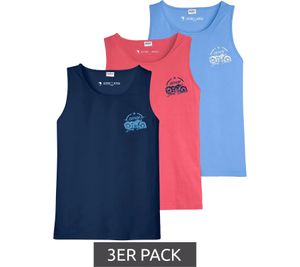3er Pack Herren Tank-top Baumwoll-Shirt stylisches Rundhals-Top 916046 Navy/Hellblau/Rot