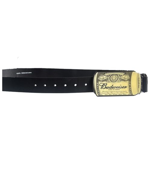 Budweiser Leder-Gürtel mit Logo-Schnalle Freizeit-Gürtel BT000005BUD Schwarz