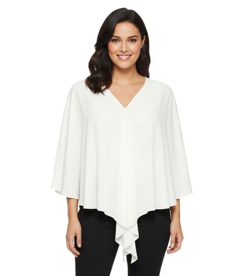 Blusa cruzada Sheego para mujer con mangas 3/4 largas y puntiagudas, tallas grandes 134978, color blanco
