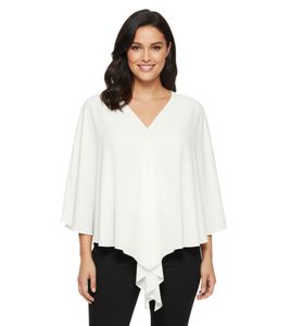 sheego Women's Wrap-Over Blouse with Long Pointed 3/4 Sleeves, Plus Sizes 134978 White