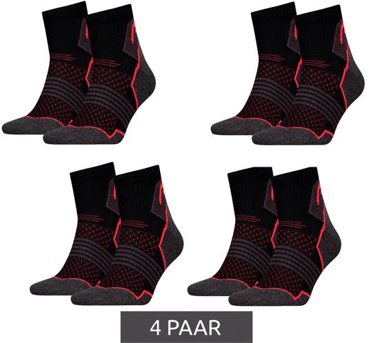 4 Paar HEAD Hiking Quarter-Socken Damen und Herren Wander-Socken Trekking-Strümpfe mit Polsterung 701219909 002 035 Schwarz/Rot