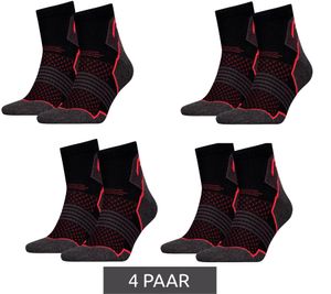4 Paar HEAD Hiking Quarter-Socken Damen und Herren Wander-Socken Trekking-Strümpfe mit Polsterung 701219909 002 035 Schwarz/Rot