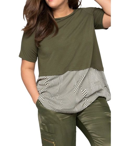 sheego Damen T-Shirt im Layer-Look Sommer-Shirt Große Größen 135028 Grün/Weiß/Schwarz