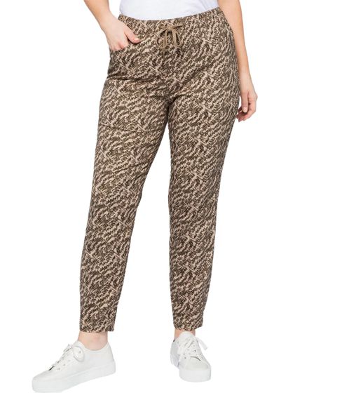 sheego Damen Stretchhose im Jogger-Stil mit glitzerndem Alloverdruck 134893 Beige/Grün