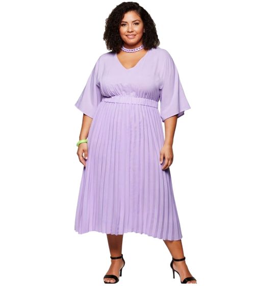 sheego Women's Summer Dress with Pleated Skirt, Plus Size Evening Dress 135377 Purple